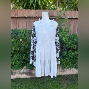 Free People Bohemian Emerald City Embroidered Shift Dress Size M